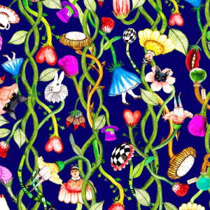 fabric pattern with a lively floral and vine print, blending earthy elements with an artistic twist in nature-inspired surroundings. Designed by Australian designer brand Streborclothing.