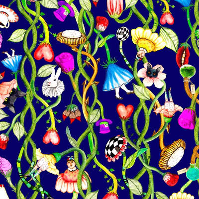 fabric pattern with a lively floral and vine print, blending earthy elements with an artistic twist in nature-inspired surroundings. Designed by Australian designer brand Streborclothing.