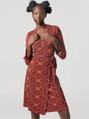 Wrap dress with geometric print: Australian-made wrap dress designed with comfort and timeless style in mind.