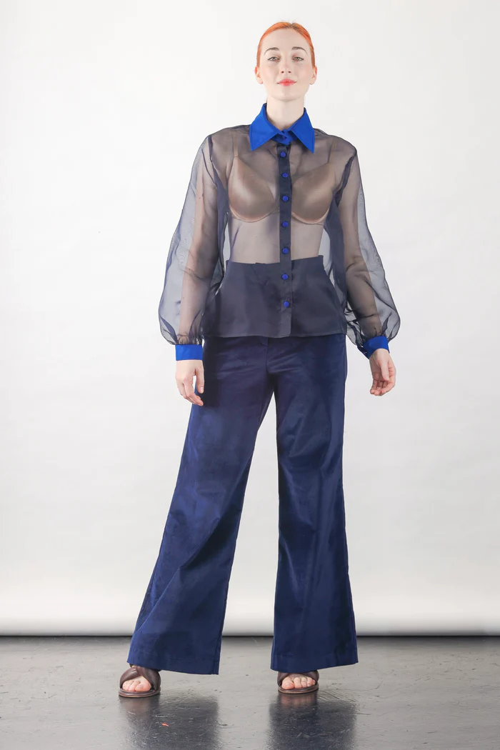 Anthony Shirt in Navy Silk Organza - Image 7