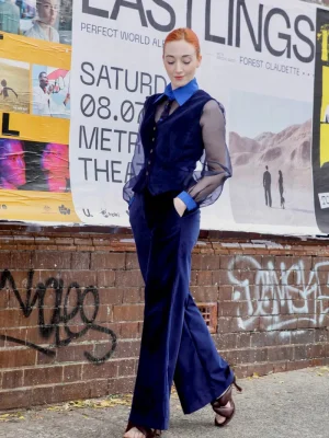 High Waisted Pants in Navy Velvet