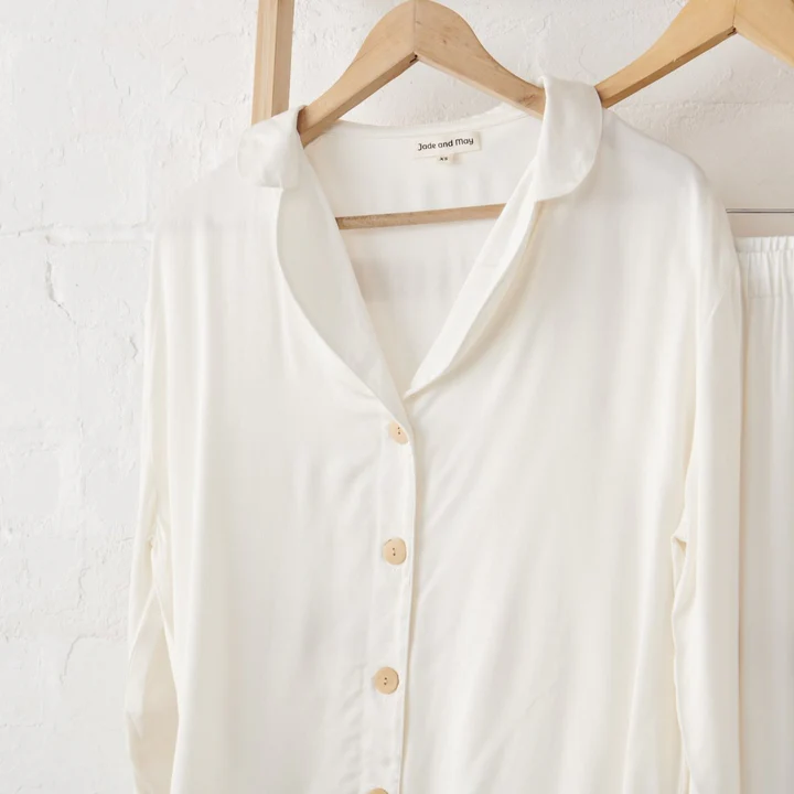 Bamboo Pyjama Classic Set in White - Image 3