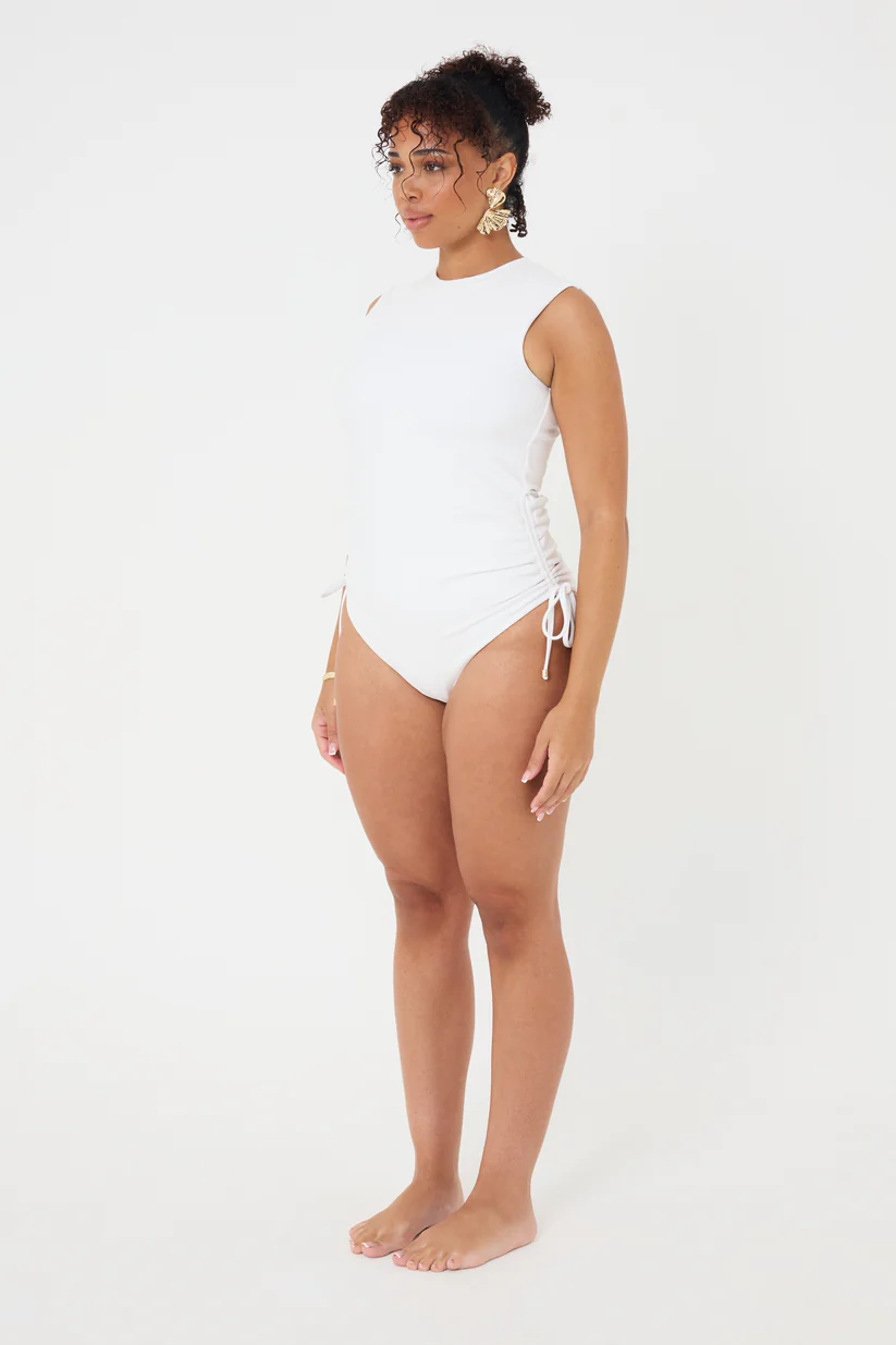 High Neck White Rib Swimsuit - Image 11