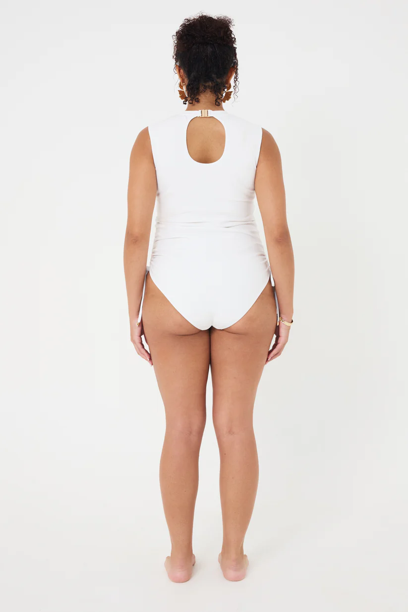 High Neck White Rib Swimsuit - Image 13