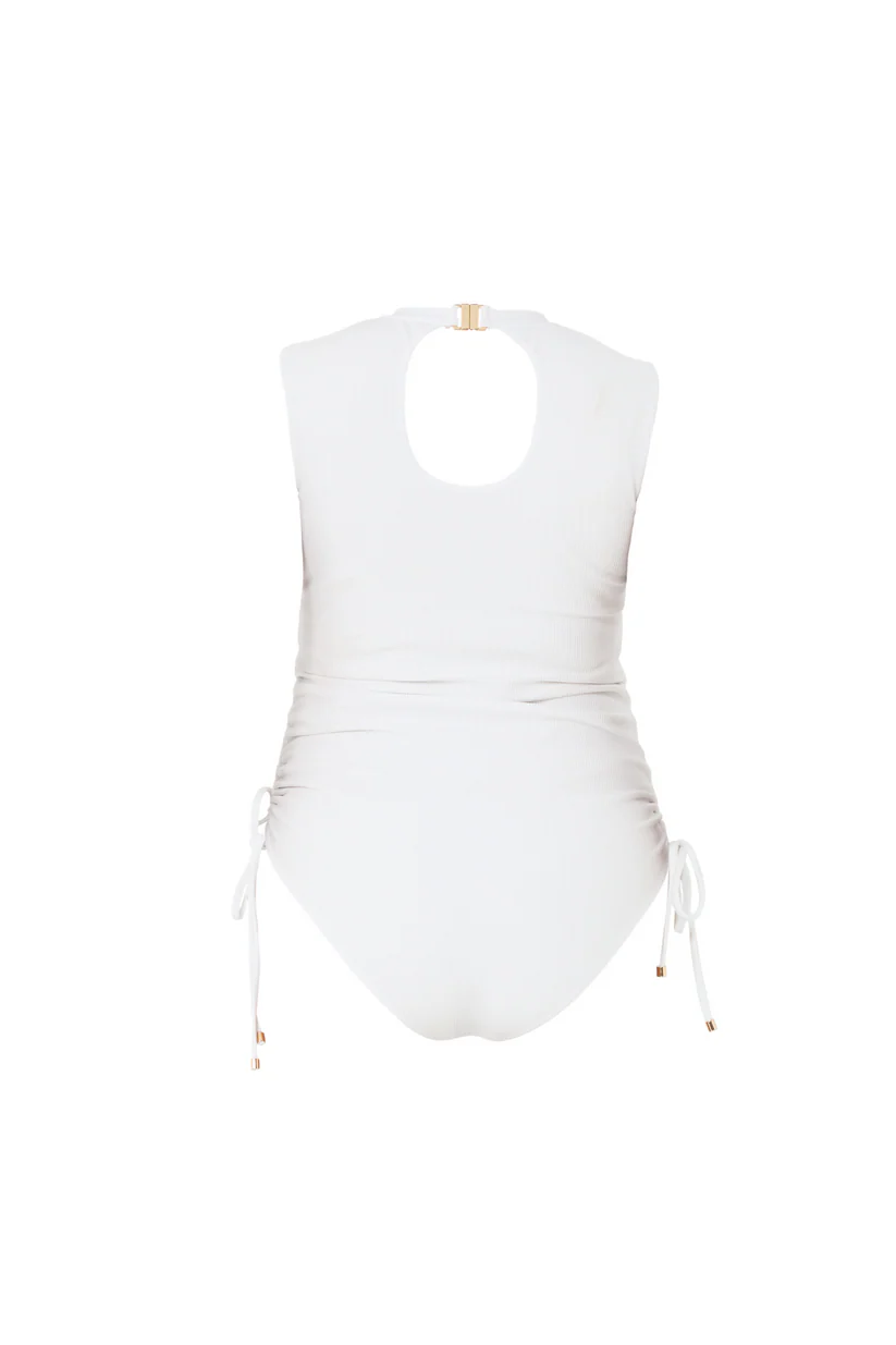 High Neck White Rib Swimsuit - Image 6
